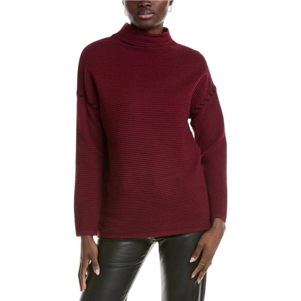 NWT T Tahari Funnel Neck Ottoman Sweater Bordeaux Red - Size Medium